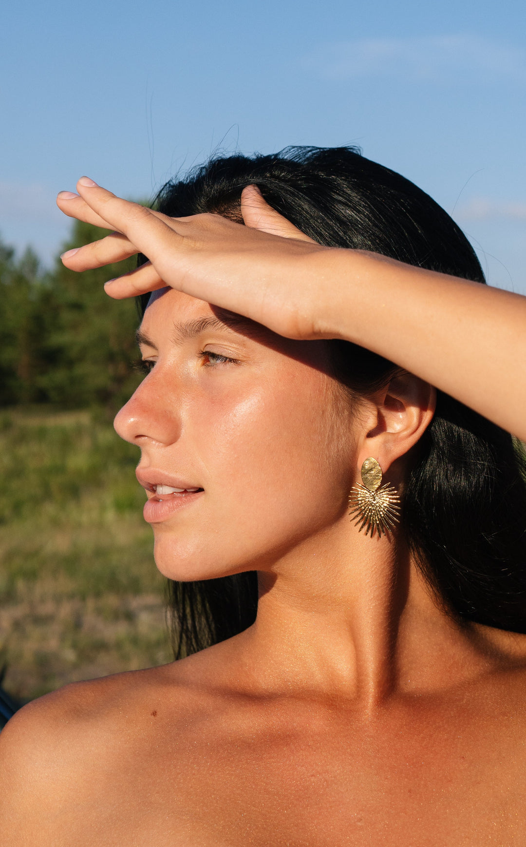 Large sun oval earrings