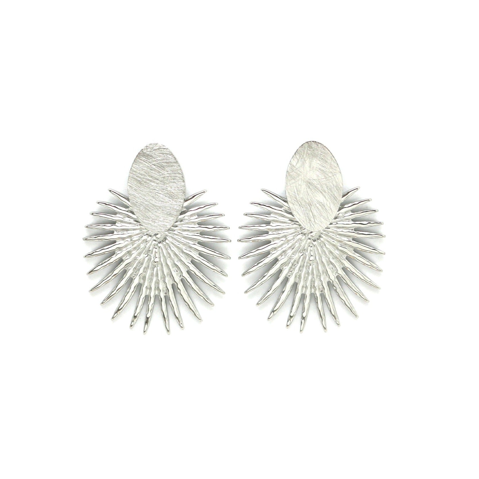 Large silver sun oval earrings