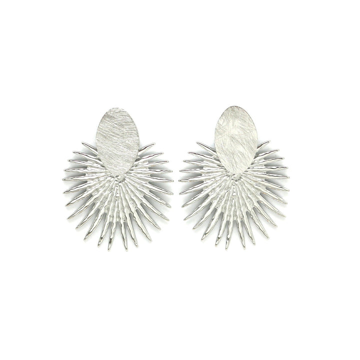 Large silver sun oval earrings