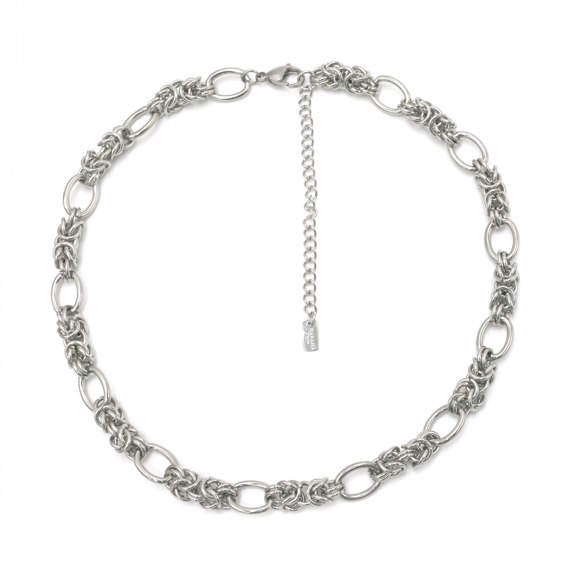 Silver knot oval link necklace